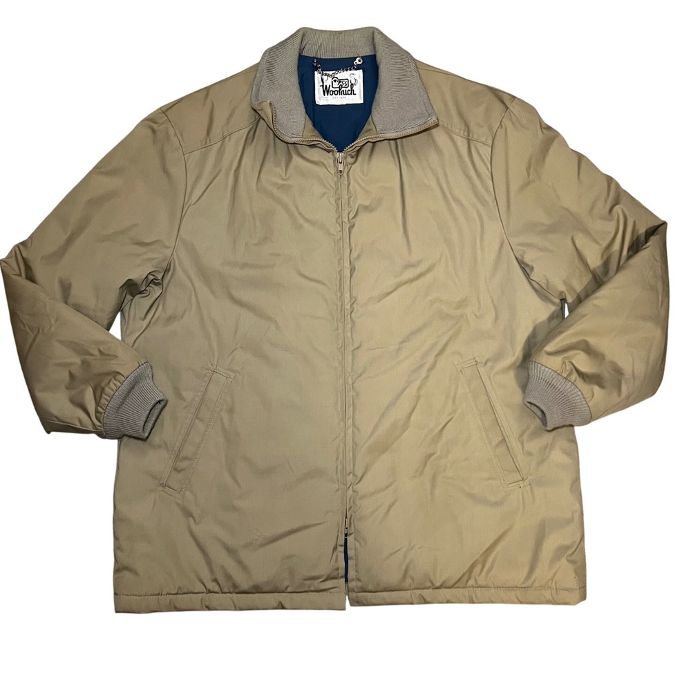 VTG 60s Woolrich Tan Insulated Jacket Coat Bomber Zip Up Mens XL‎ Pockets Puffer